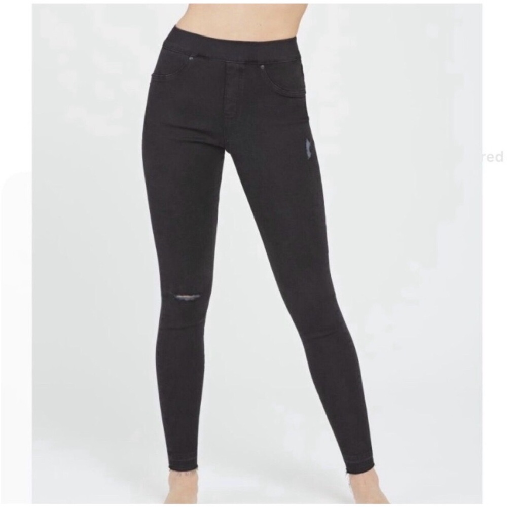 Spanx Vintage Black High-Waisted Distressed Skinny Women's Jeans Sz Large